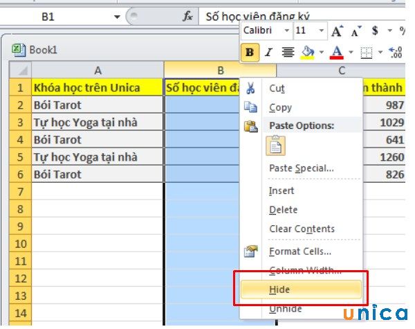 Cách ẩn dòng và ẩn cột trong excel chi tiết, nhanh chóng