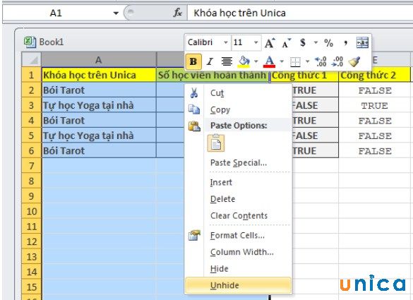 Cách ẩn dòng và ẩn cột trong excel chi tiết, nhanh chóng