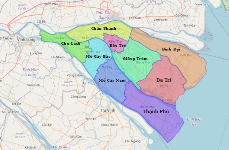 Tỉnh Bến Tre có bao nhiêu huyện, xã, thị xã, thành phố?