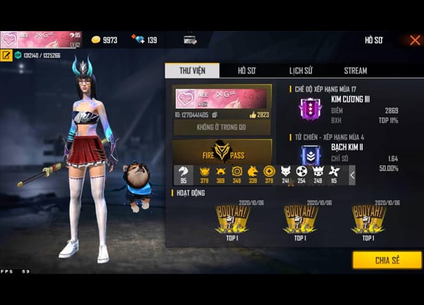 Ảnh Free Fire giàu, ảnh nick Free Fire giàu, ảnh acc Free Fire giàu