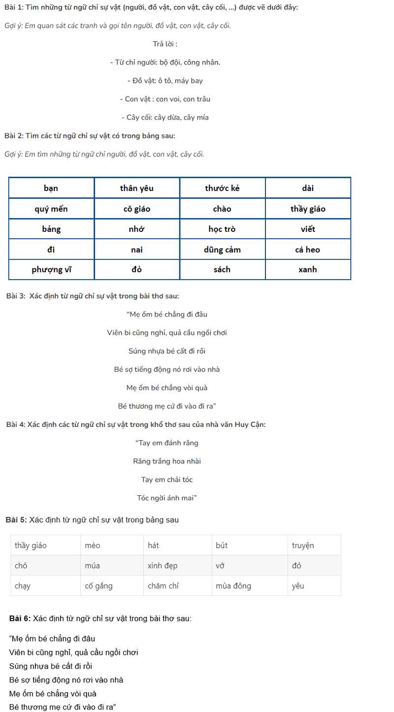 Từ chỉ sự vật lớp 2 là gì? Tất cả kiến thức từ chỉ sự vật tiếng Việt lớp 2