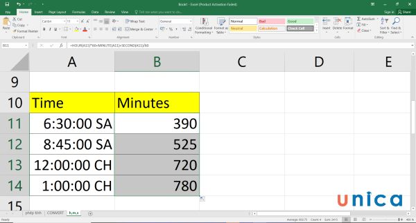 Cách chuyển thời gian thành giờ, cách đổi giờ ra phút trong Excel