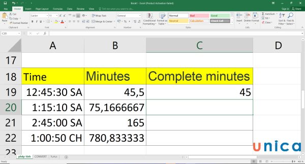 Cách chuyển thời gian thành giờ, cách đổi giờ ra phút trong Excel