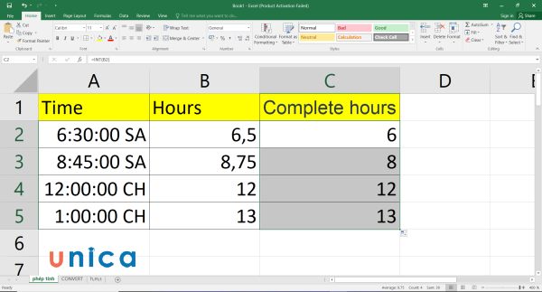 Cách chuyển thời gian thành giờ, cách đổi giờ ra phút trong Excel