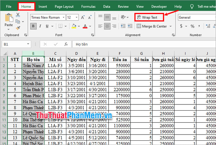 Hiển thị đầy đủ nội dung trong ô Excel