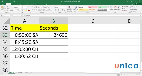 Cách chuyển thời gian thành giờ, cách đổi giờ ra phút trong Excel