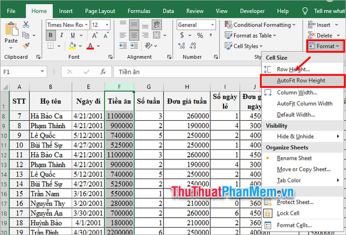 Hiển thị đầy đủ nội dung trong ô Excel