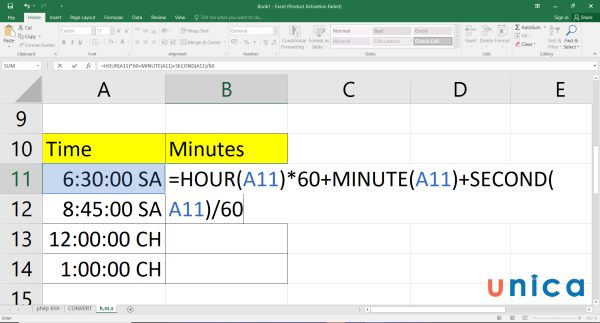 Cách chuyển thời gian thành giờ, cách đổi giờ ra phút trong Excel