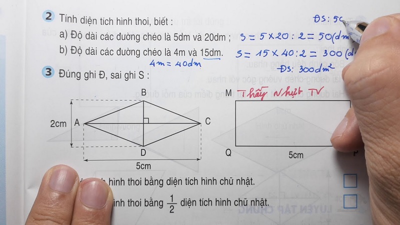 Công thức tính diện tích hình thoi và hướng dẫn giải bài tập chi tiết