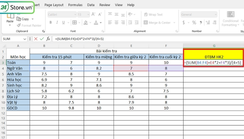 Cách tính điểm trung bình môn học kỳ 1, học kỳ 2, cả năm MỚI NHẤT