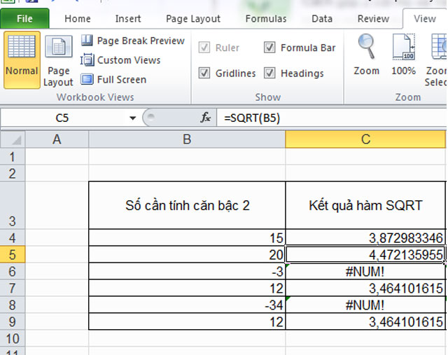 Cách tính căn bậc 2 trong excel nhanh như chớp bằng hàm SQRT