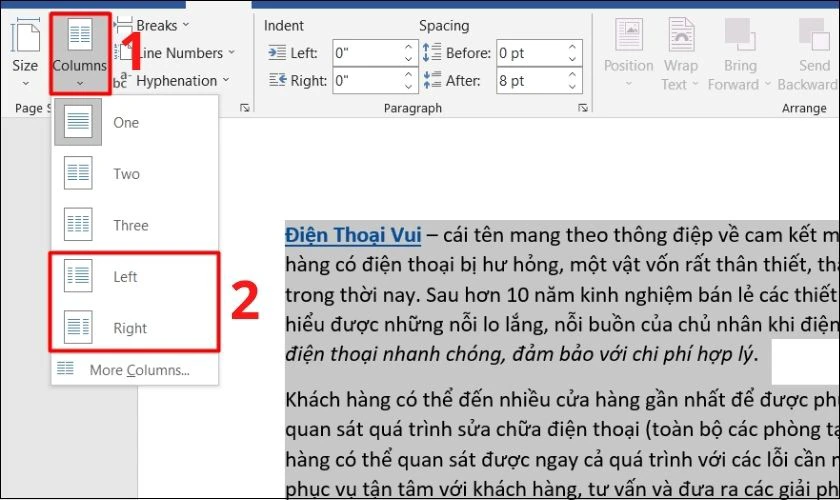 Tổng hợp cách chia văn bản thành nhiều cột trong Word