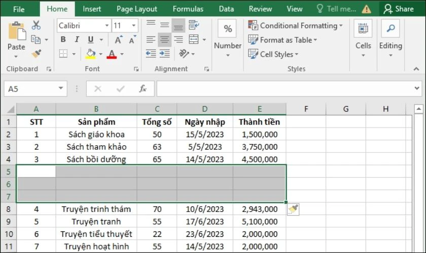 Cách chèn thêm hàng trong Excel đơn giản siêu nhanh