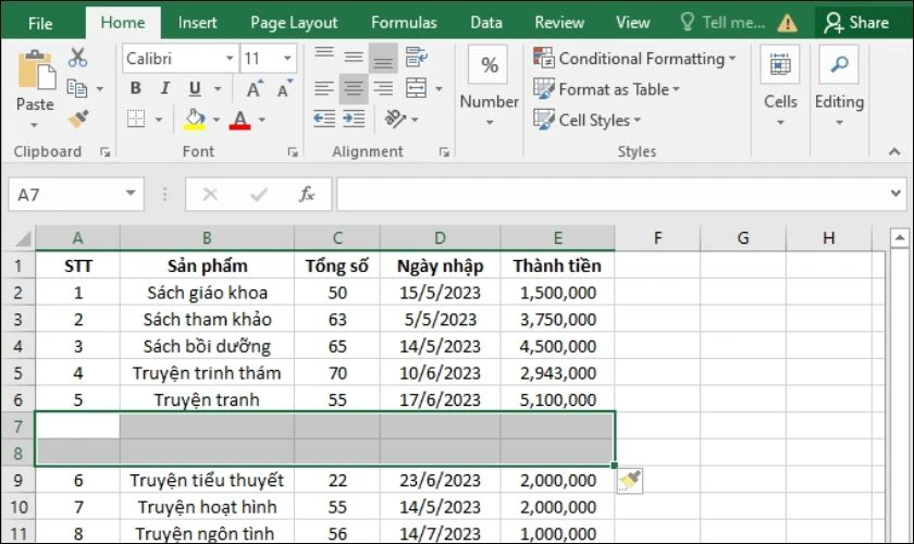 Cách chèn thêm hàng trong Excel đơn giản siêu nhanh