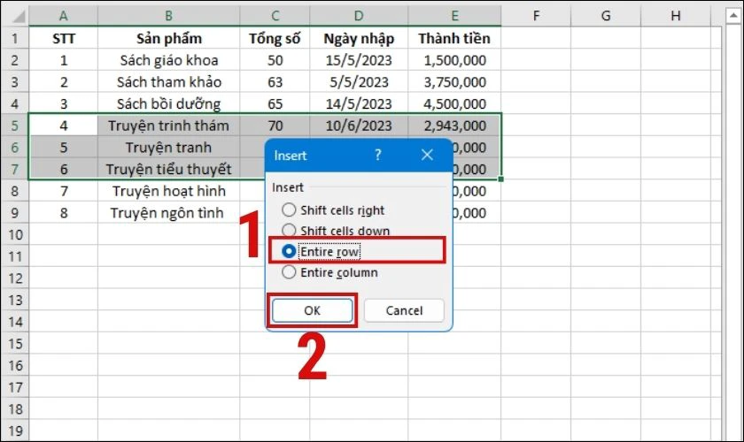 Cách chèn thêm hàng trong Excel đơn giản siêu nhanh