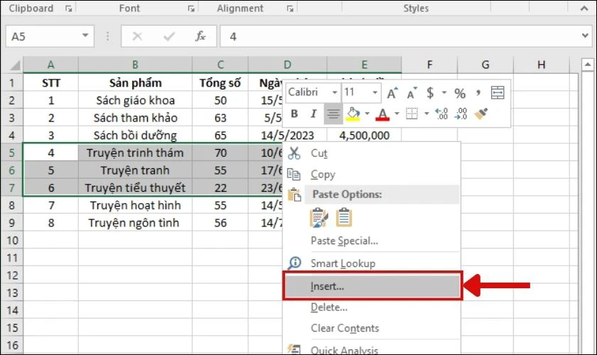 Cách chèn thêm hàng trong Excel đơn giản siêu nhanh