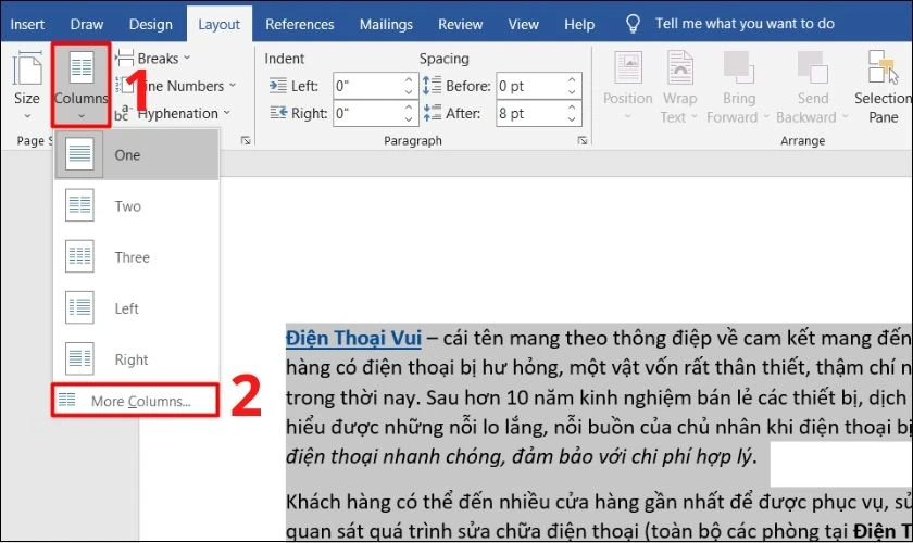 Tổng hợp cách chia văn bản thành nhiều cột trong Word