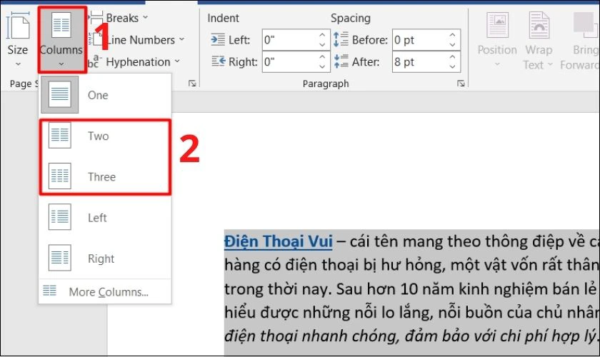 Tổng hợp cách chia văn bản thành nhiều cột trong Word