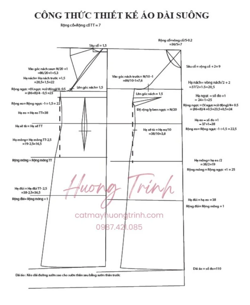 Công thức thiết kế áo dài suông miễn phí Hương Trịnh