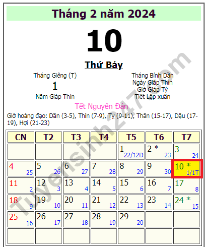 Tết 2024 vào ngày mấy dương lịch?