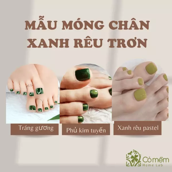 45+ Mẫu Móng Chân Đẹp Màu Xanh Rêu Sành Điệu