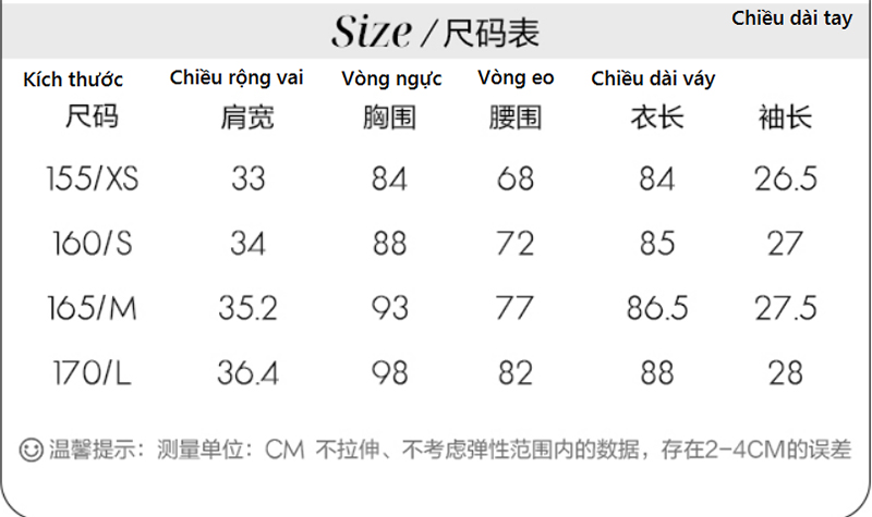 Dịch bảng size quần áo Trung Quốc hỗ trợ tư vấn khách chọn size