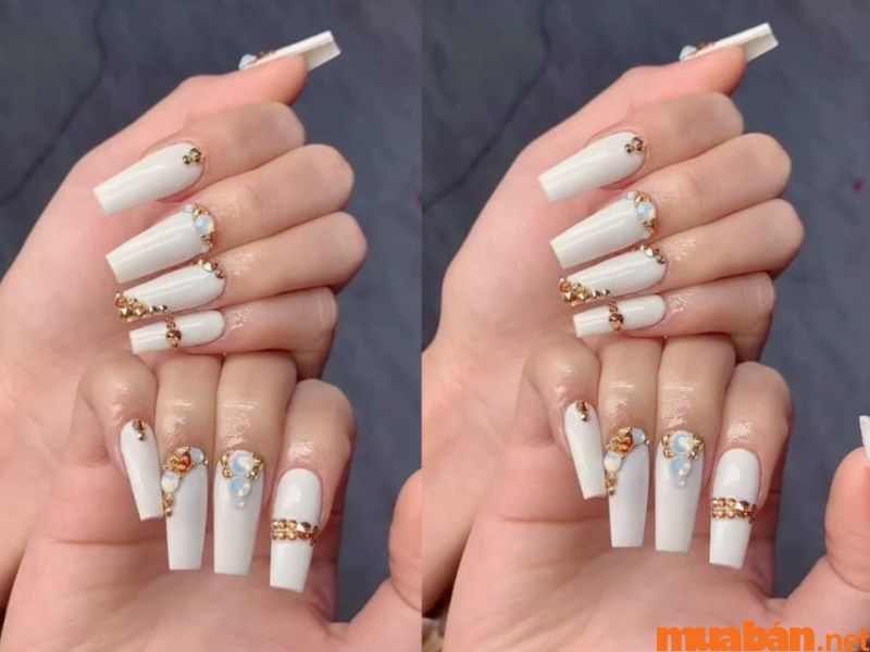 101+ mẫu nail trắng đính đá đẹp và không bị lỗi thời