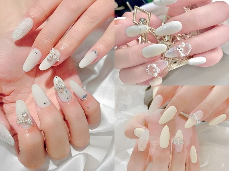 Top 10+ mẫu nail cô dâu màu trắng sang trọng nhất hiện nay