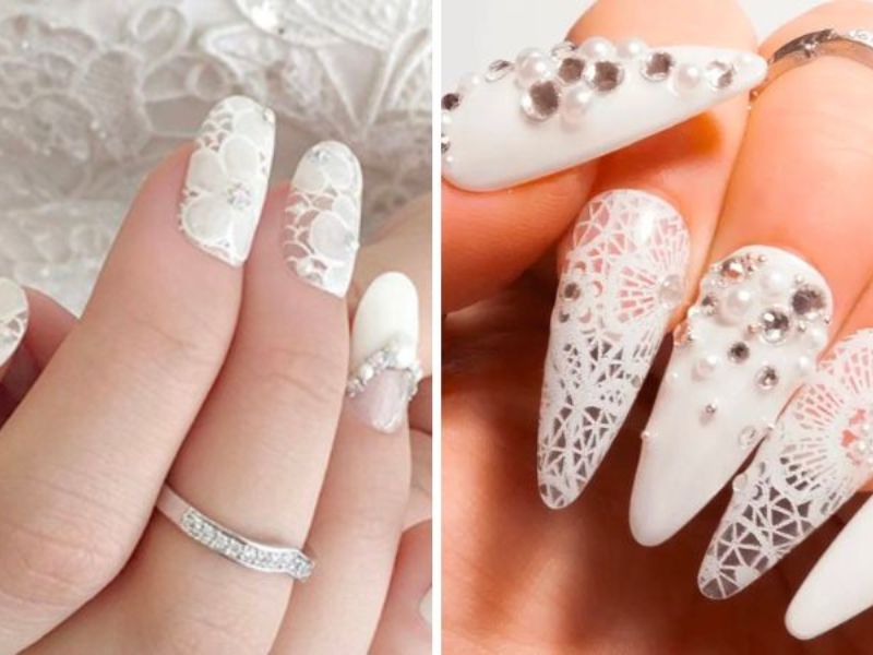 Top 10+ mẫu nail cô dâu màu trắng sang trọng nhất hiện nay