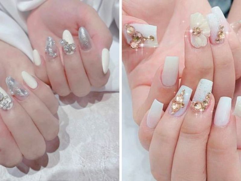 Top 10+ mẫu nail cô dâu màu trắng sang trọng nhất hiện nay