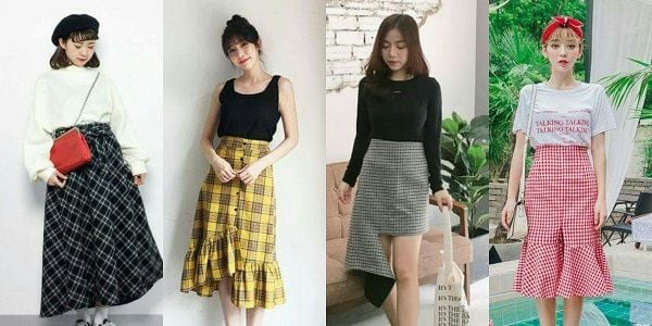 Váy kẻ caro dáng chữ A mẫu thời trang không bao giờ hết hot